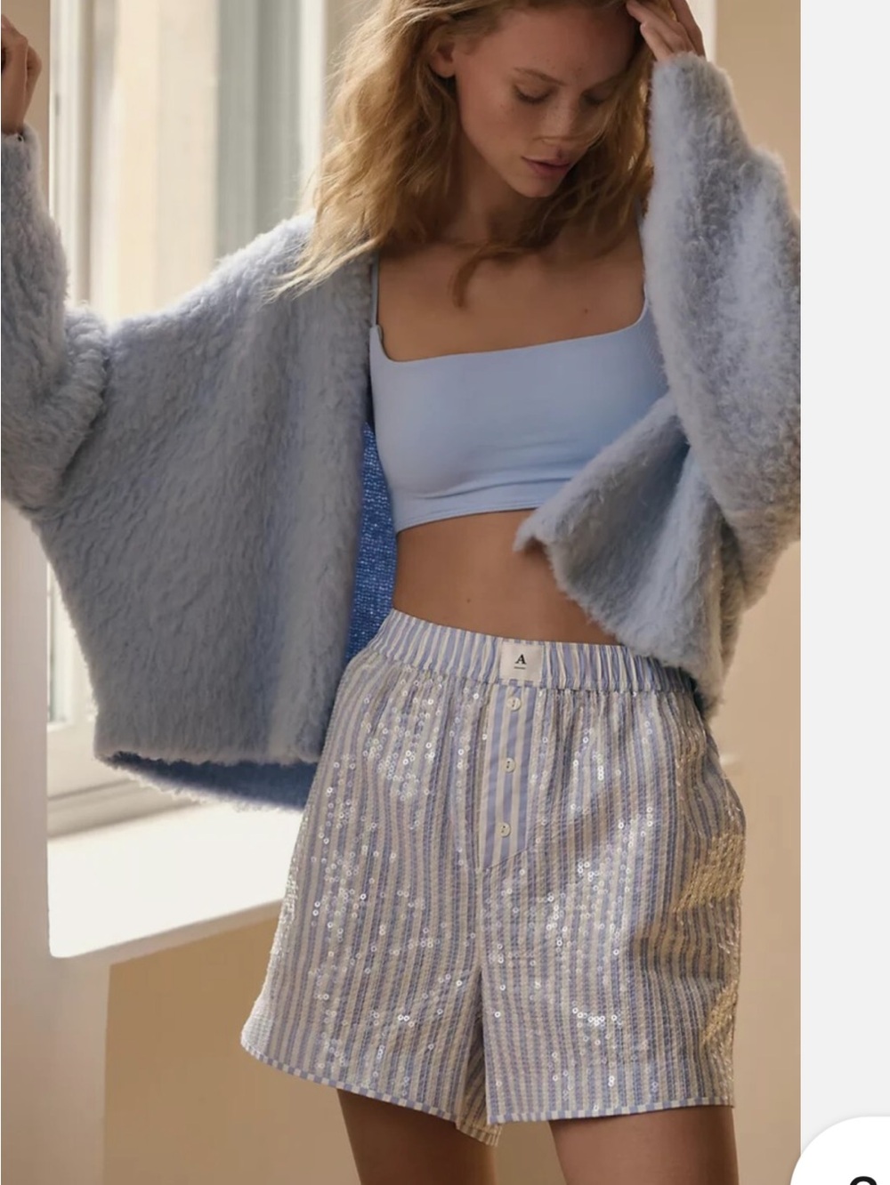 NWT’s Anthropologie The Wren Boxer Shorts: Sequin Edition - Light Blue Size M